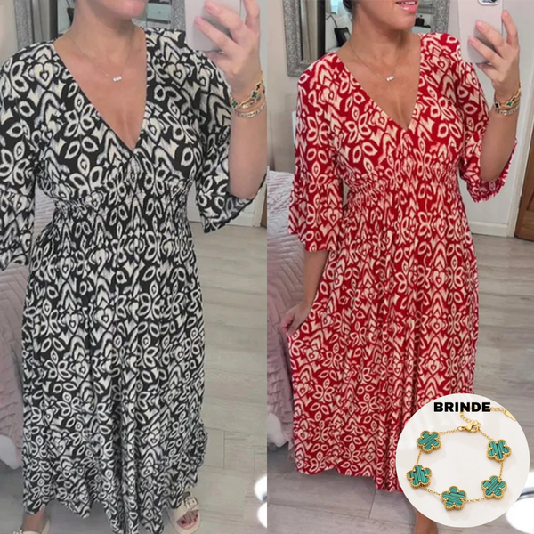 Vestido Estampado Decote V Feminino - Layelle