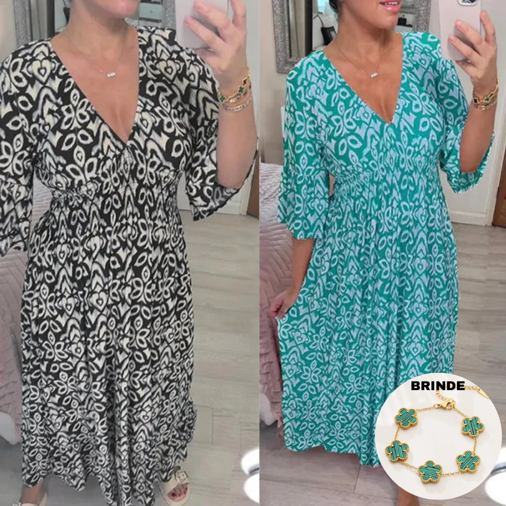 Vestido Estampado Decote V Feminino - Layelle