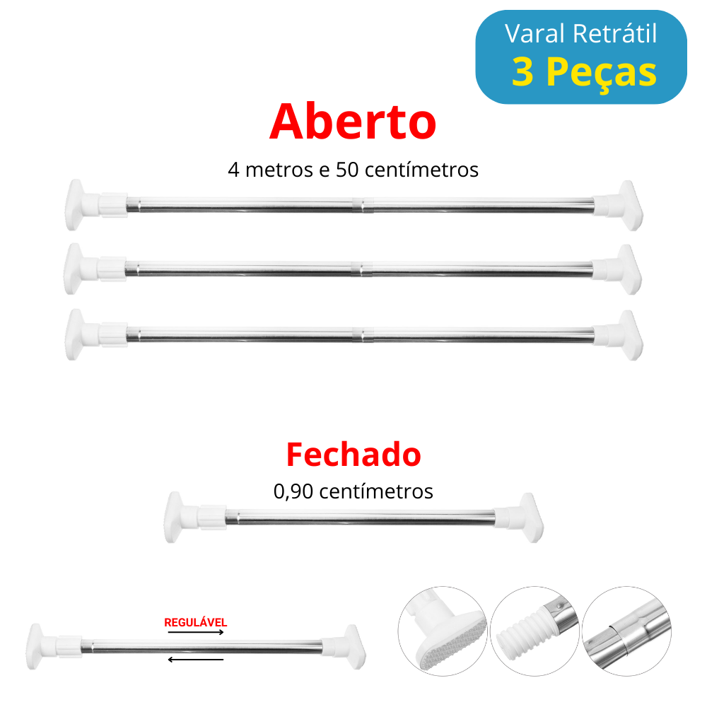 3 Varais de 4.50 Metros Retrátil Multifuncional - Varamax