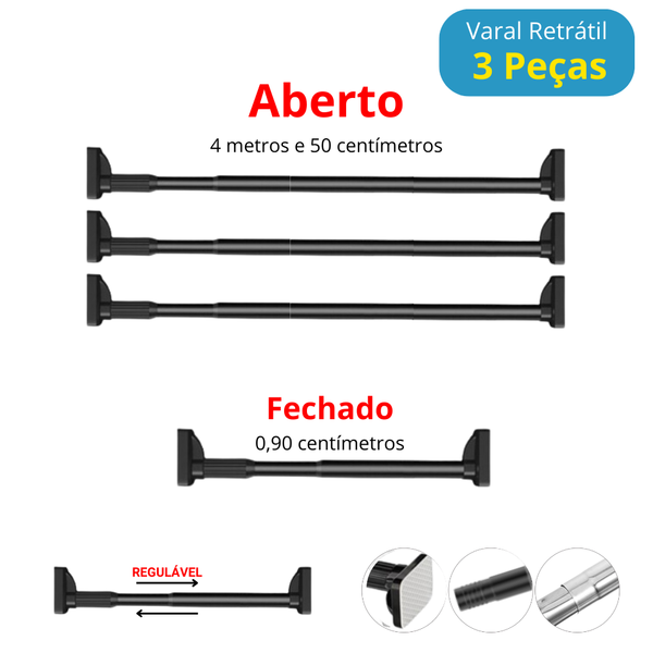 3 Varais de 4.50 Metros Retrátil Multifuncional - Varamax