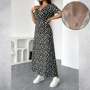 Vestido Floral Decote V Feminino - Dália + Colar de Brinde