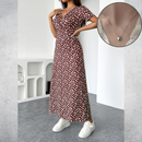 Vestido Floral Decote V Feminino - Dália + Colar de Brinde