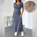 Vestido Floral Decote V Feminino - Dália + Colar de Brinde