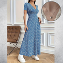 Vestido Floral Decote V Feminino - Dália + Colar de Brinde