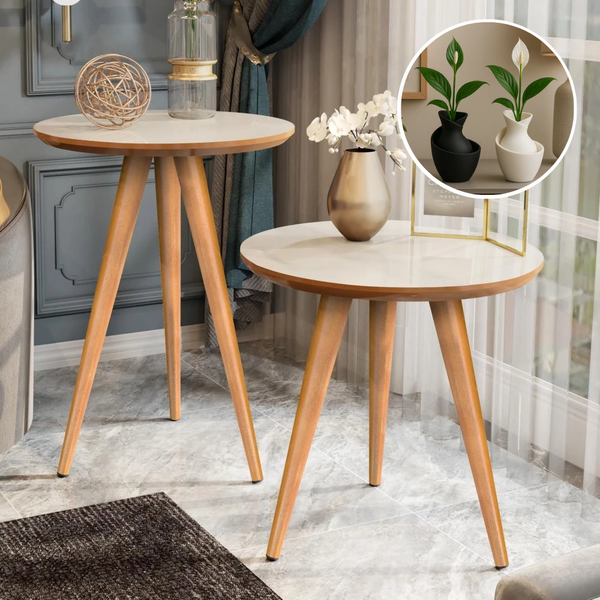 Conjunto de Mesas Laterais Rendonda + Kit Vasos de Brinde - Classic