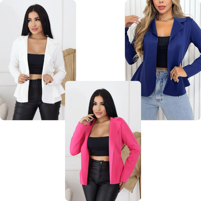 Kit 3 Blazer Social em Neoprene Feminino - Saphira