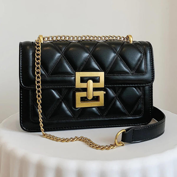 Bolsa Feminina de Ombro Preto e Dourado