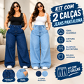 Kit 2 Calças Jeans Pantalona Cintura Alta - Bellita