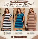 Kit 3 Vestidos Femininos Listrados em Malha - Lilly