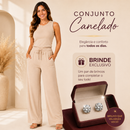 Conjunto Feminino Canelado Confortável Mirella + Par de Brincos de Brinde