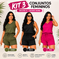Kit 3 Conjuntos Femininos com Decote V em Tecido Duna - Anne