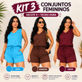 Kit 3 Conjuntos Femininos com Decote V em Tecido Duna - Anne