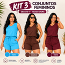 Kit 3 Conjuntos Femininos com Decote V em Tecido Duna - Anne