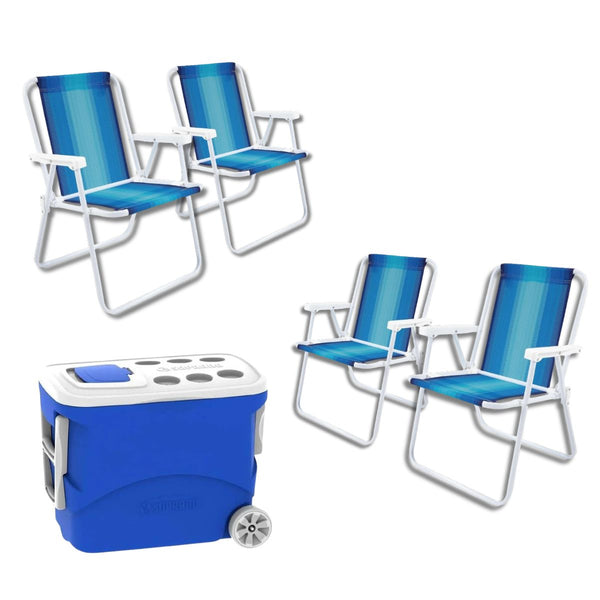 Kit Praia com 4 Cadeiras + Caixa Térmica 25L - Lotrenze