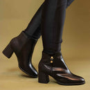 Bota de Couro Feminina Cano Curto + Meia-calça térmica - Moderi