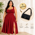 Vestido Midi Liso em Duna com Elastex Anabella + Bolsa de Brinde