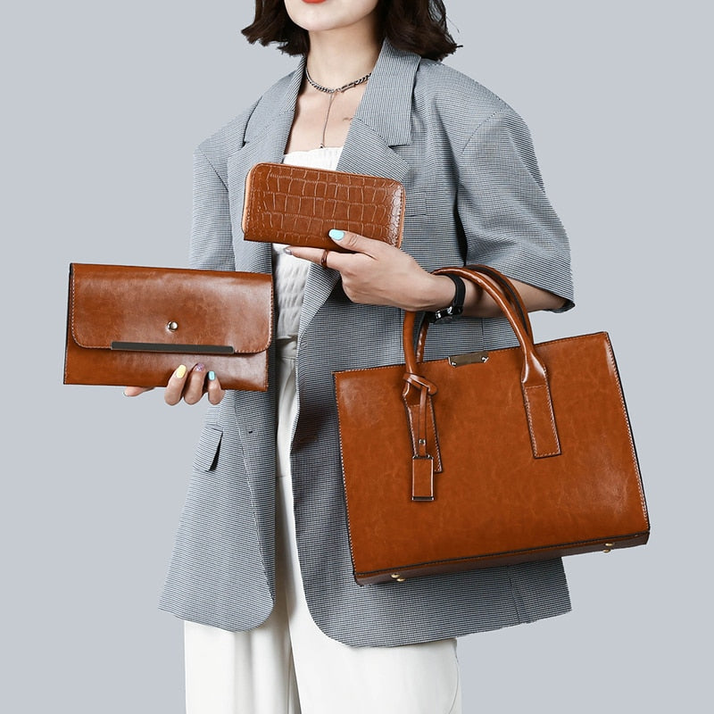 Conjunto Feminino em Couro Bolsa + 2 Carteira - Baggi