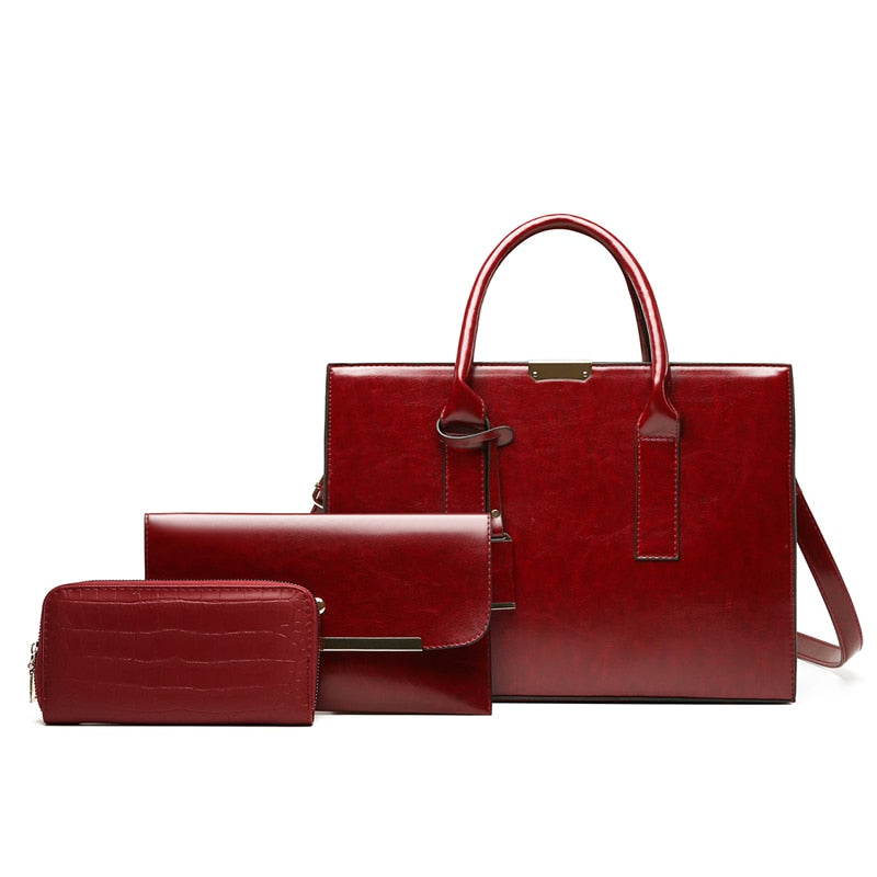 Conjunto Feminino em Couro Bolsa + 2 Carteira - Baggi
