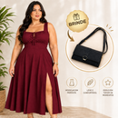 Vestido Midi Liso em Duna com Elastex Anabella + Bolsa de Brinde
