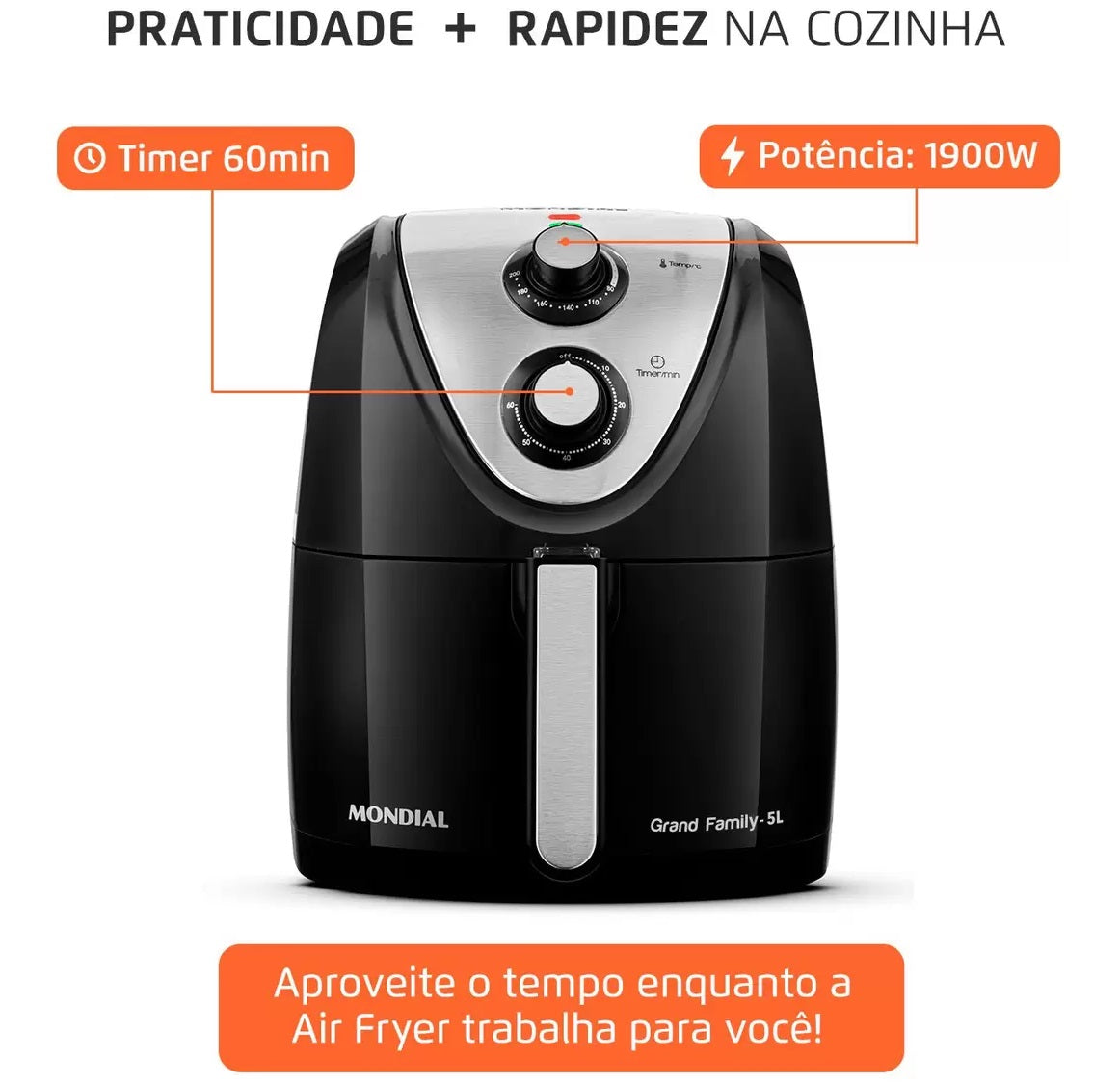 [MEGA LIQUIDAÇÃO] Fritadeira Elétrica Air Fryer 5L - Mondial